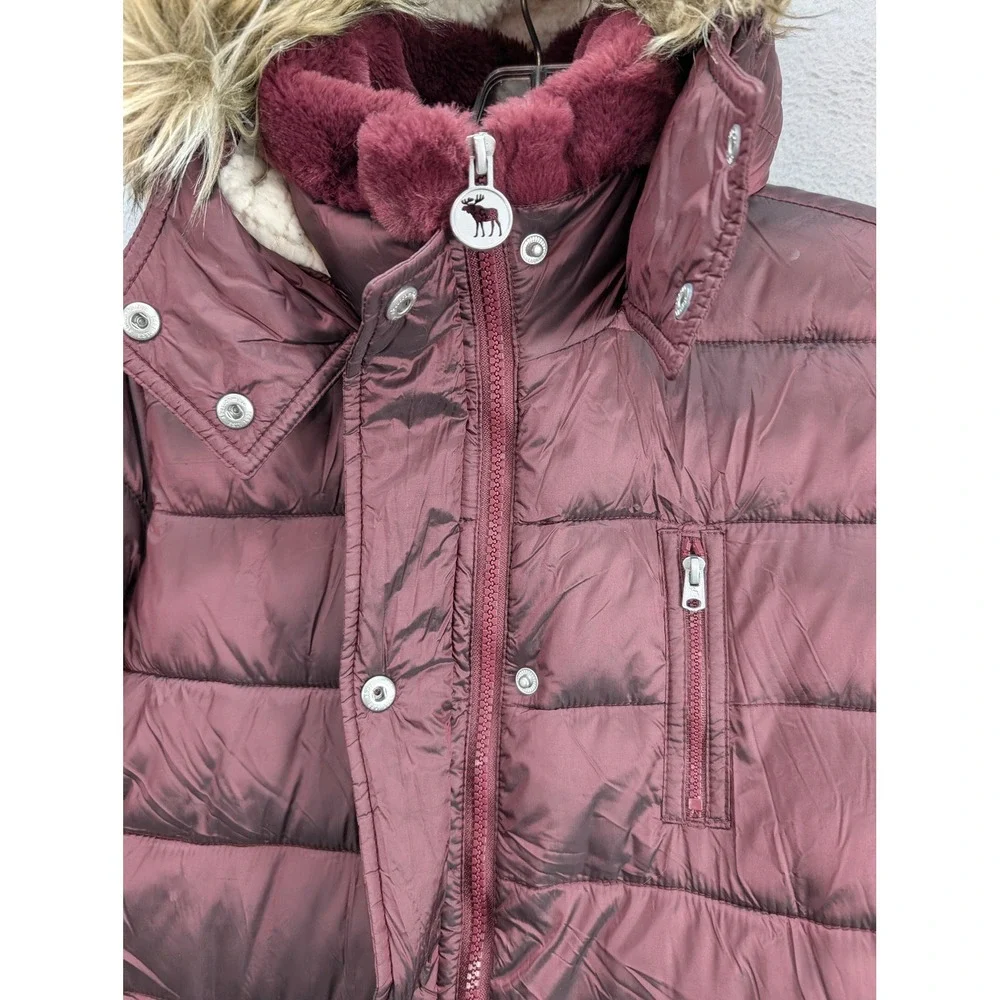 Abercrombie Kids Girls Puffer Coat Hooded Faux Fur Trim Maroon Size 15/16 Winter